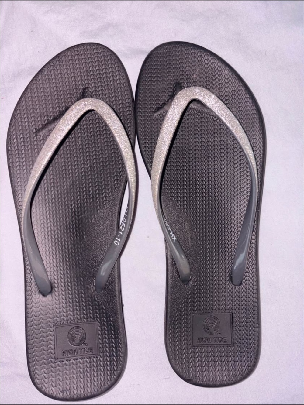 Women’s Black Flip Flop Sandals with Silver Glitter Straps